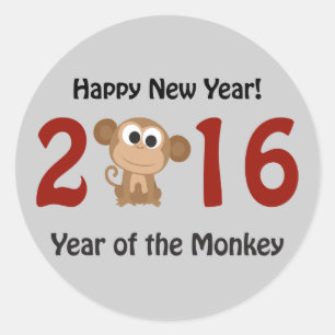 Sticker Rond Bonne année 2016 Année du singe