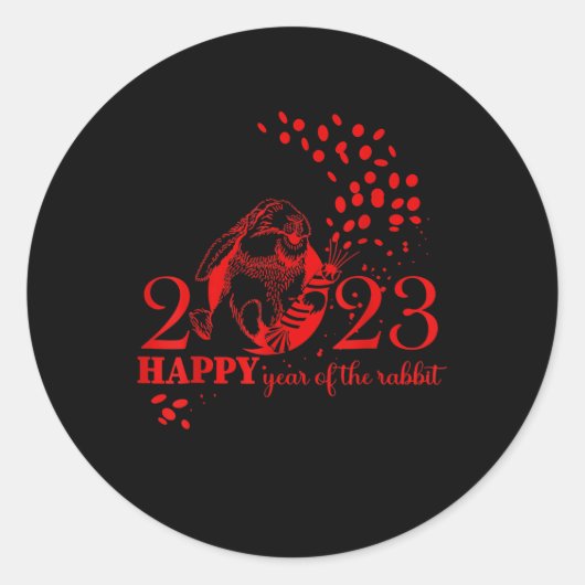 Sticker Rond Bonne Année 2023 Année Du Signe Zodiaque Rabbit (Devant)