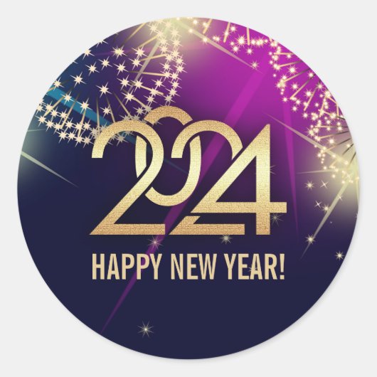 Sticker Rond Bonne année 2024. Feux (Devant)
