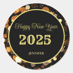 Sticker Rond Bonne année 2025 Elégante bulle d'or
