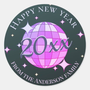Sticker Rond Bonne année 2025 noir violet rose