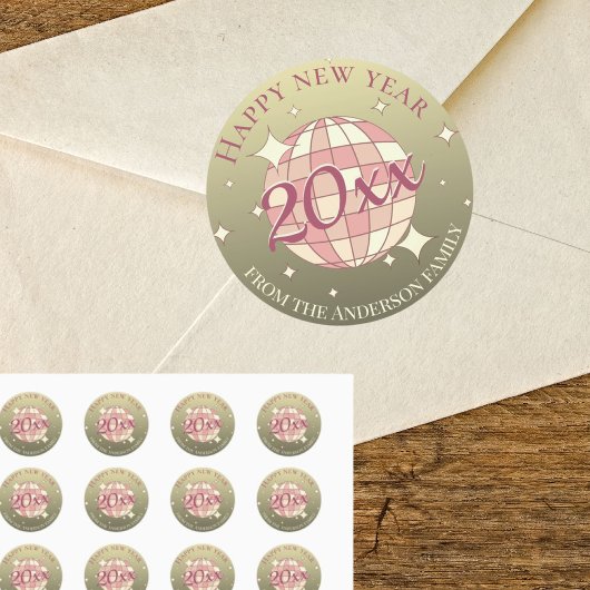 Sticker Rond Bonne année 2025 or rose