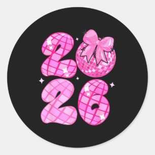 Sticker Rond Bonne Année 2026 Boule Disco Nk Coquette Arc Fam