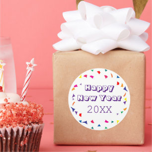 Sticker Rond Bonne année 2026 Confettis colorés amusants