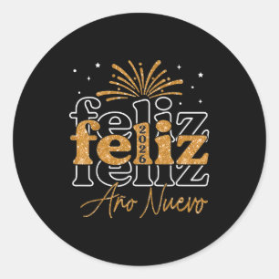Sticker Rond Bonne Année 2026 Fête du Nouvel An Espagnol