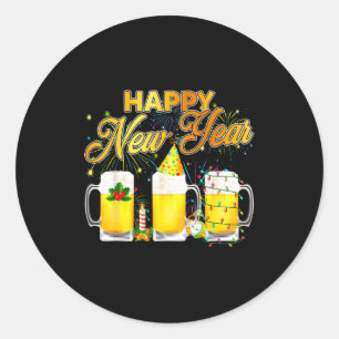 Sticker Rond Bonne année 2026 Gles de bière Feux d'artifice Nou
