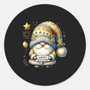 Sticker Rond Bonne année 2026 Gnome Aquarelle Gnome Nouvel An