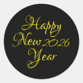 Sticker Rond Bonne année 2026 Script noir et jaune (Devant)
