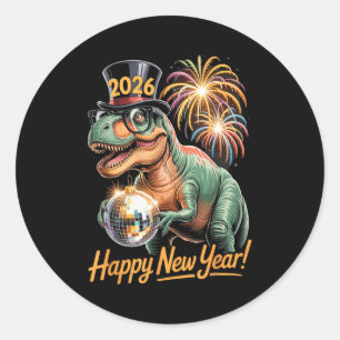 Sticker Rond Bonne année 2026 T-shirt dinosaure T-rex drôle pou
