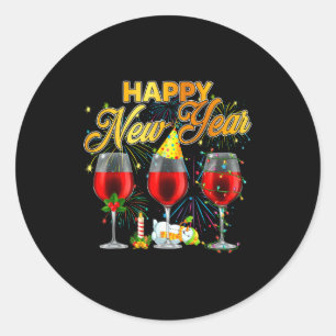 Sticker Rond Bonne année 2026 Verres de vin Feux d'artifice Nou