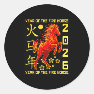 Sticker Rond Bonne année chinoise du cheval 2026 Nouvel An luna