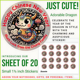 Sticker Rond Bonne année du dragon 'Bonne année chinoise'