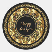 Sticker Rond Bonne année, élégant noir et or, (Devant)