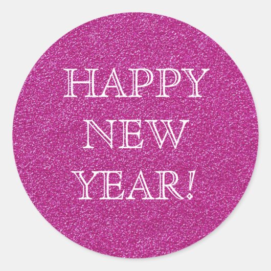 Sticker Rond Bonne année ! Parties scintillant rose Flamour (Devant)