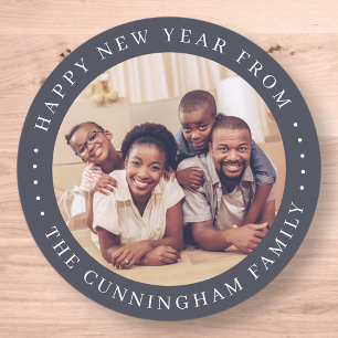 Sticker Rond Bonne Année Photo de Famille Moderne Simple Chic