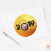 Sticker Rond Bonne année PIg 2019 Original 3D or 2 Round S (Enveloppe)