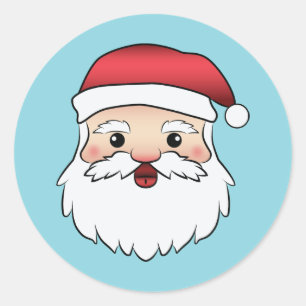 Sticker Rond Bonne Caricature Santa Claus Tête Sur Bleu
