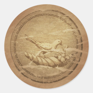 Sticker Rond Bonne chance de colombe et de corne d'abondance