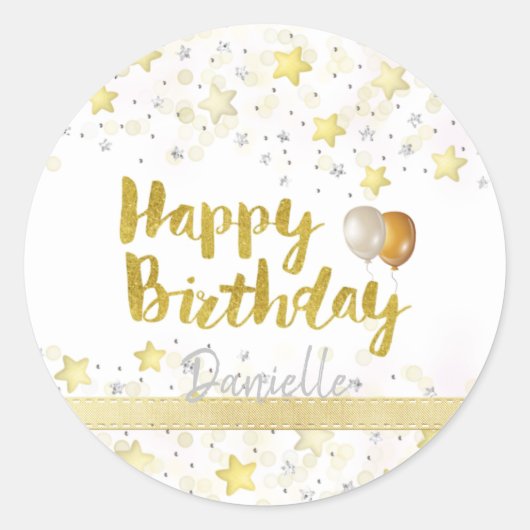 Sticker Rond Bonne fête d'anniversaire Custom Gold (Devant)