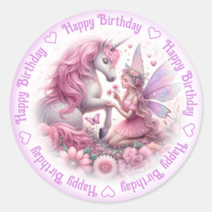 Sticker Rond Bonne fête d'anniversaire et licorne