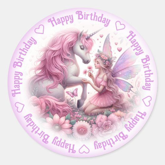 Sticker Rond Bonne fête d'anniversaire et licorne (Devant)