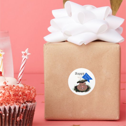 Sticker Rond Bonne Fête de la marmotte de fond (Fête)