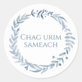 Sticker Rond Bonne Fête De Lumière Hanoukka Blue Wreath (Devant)