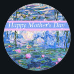 Sticker Rond Bonne fête des mères, célèbre oeuvre Monet,<br><div class="desc">Joyeuse fête des mères - Claude Monet la célèbre peinture, Water Lilies, 1919.</div>