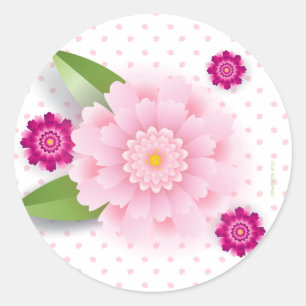 Sticker Rond Bonne fête des mères ! Décor Fleur Rose