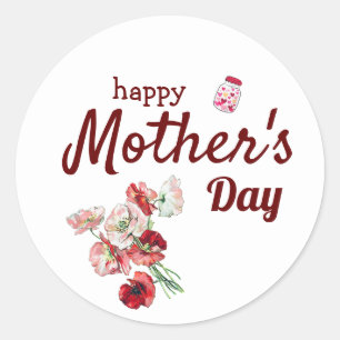 Sticker Rond Bonne fête des mères, typographie avec fleurs ro