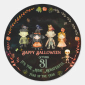 Sticker Rond Bonne fête des monstres mignons d'Halloween (Devant)