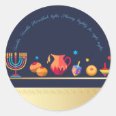 Sticker Rond Bonne fête Hanoukka belle décoration (Devant)