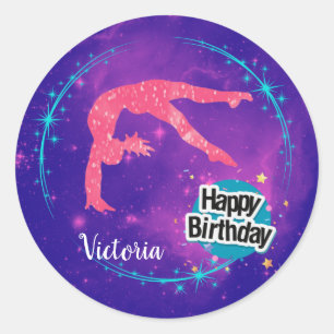 Sticker Rond Bonne Gymnastique d'anniversaire Galaxy Tumbling