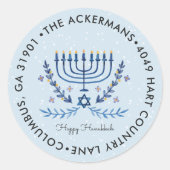 Sticker Rond Bonne Hanoukka | Menorah Lights Adresse de retour (Devant)