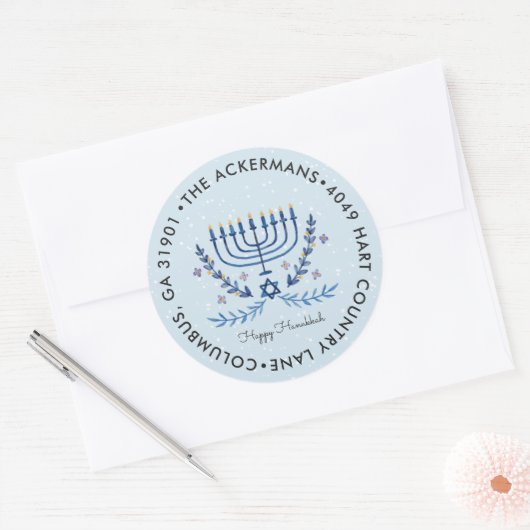 Sticker Rond Bonne Hanoukka | Menorah Lights Adresse de retour (Enveloppe)
