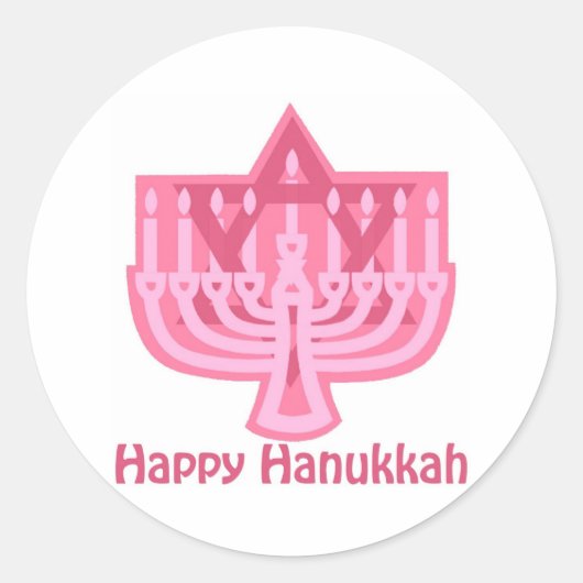 Sticker Rond Bonne Hanoukka Pink Menorah (Devant)