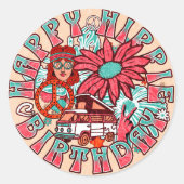 Sticker Rond Bonne hippie Anniversaire Couleurs rétro (Devant)