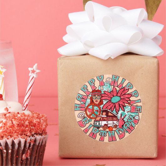 Sticker Rond Bonne hippie Anniversaire Couleurs rétro (Fête)