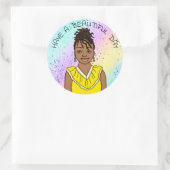 Sticker Rond Bonne journée ! Fille d'art populaire (Sac)