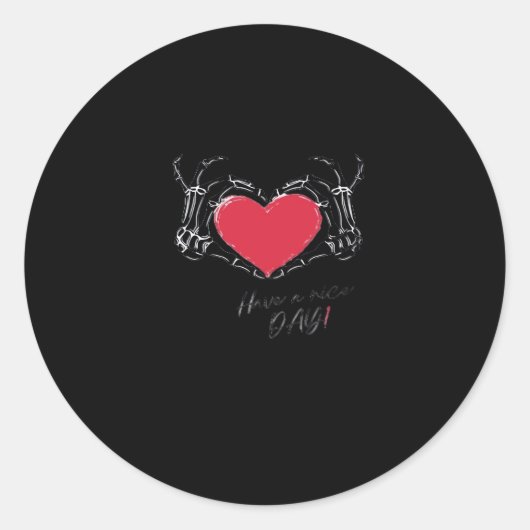 Sticker Rond Bonne Journée ! Squelette Mains Avec Coeur Classiq (Devant)