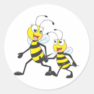 Sticker Rond Bonne mère et fille abeille à marcher ensemble