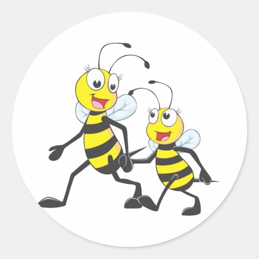 Sticker Rond Bonne mère et fille abeille à marcher ensemble (Devant)