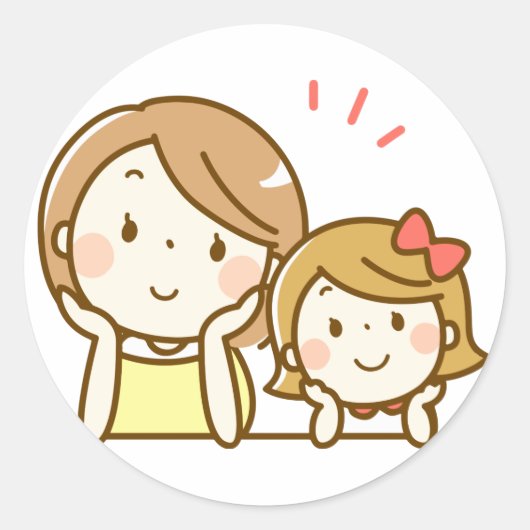 Sticker Rond Bonne mère et fille Cartoon mignonne (Devant)