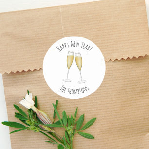 Sticker Rond Bonne Nouvel An Aquarelle Champagne Mignonne Amusa