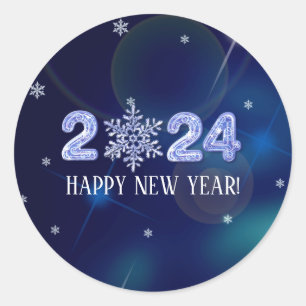 Sticker Rond Bonne nouvelle année 2023. Ice Numbers et Snowflak