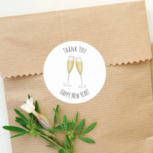 Sticker Rond Bonne nouvelle année aquarelle Champagne Merci