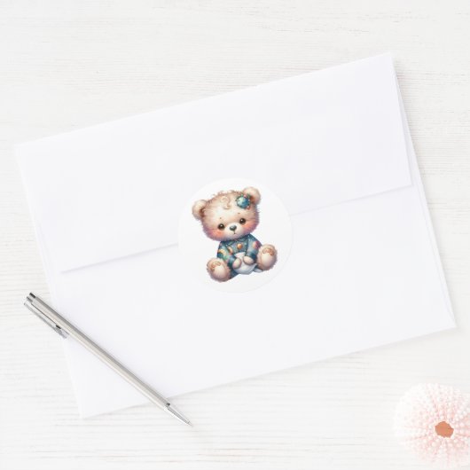 Sticker Rond bonne nuit endormie teddy (Enveloppe)