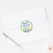 Sticker Rond Bonne Pâques, 3 Oeufs avec Floral (Enveloppe)