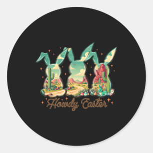 Sticker Rond Bonne Pâques Howdy Oeufs de Pâques Lapin Lapin Lap