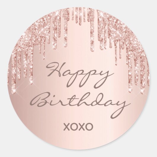 Sticker Rond Bonne parties scintillant d'anniversaire rose or r (Devant)